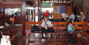 MacLaren, on the ground at last, in the airport, Galapagos Islands.